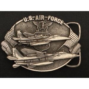 Vintage 1982 Bergamot Bet Buckle Air Force - A Great Way of Life Jets Silver Ton